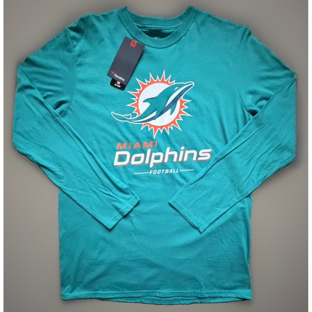 New Miami Dolphins Fanatics Long Sleeve T-Shirt NFL Team Logo Teal Medium JBHS